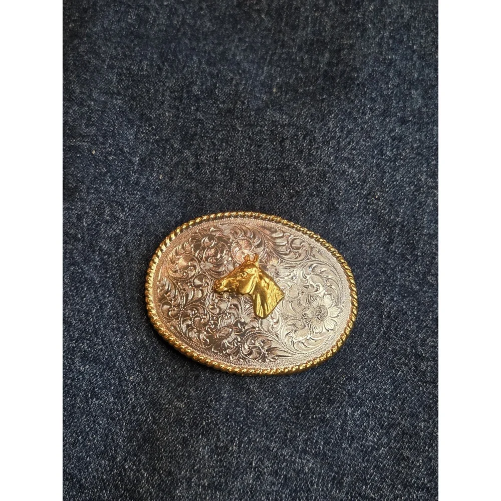 Vintage Nocona Silver Gold Horse Stallion Western Belt Buckle Rodeo